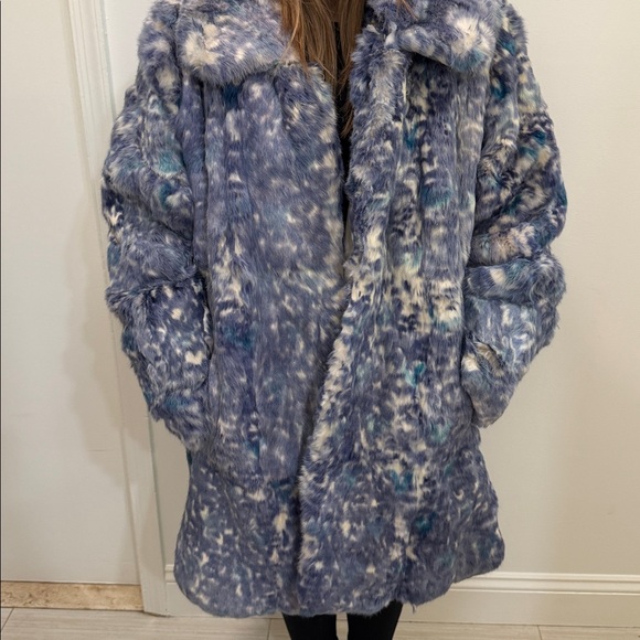 Women's Blue Real Rabbit  Fur Coat - Picture 3 of 14